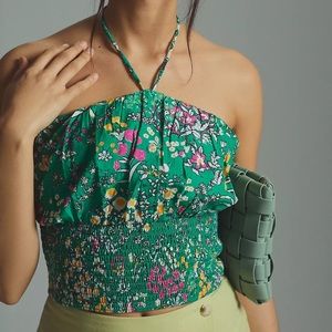 Anthropologie Maeve Woven Halter Top Floral Crop